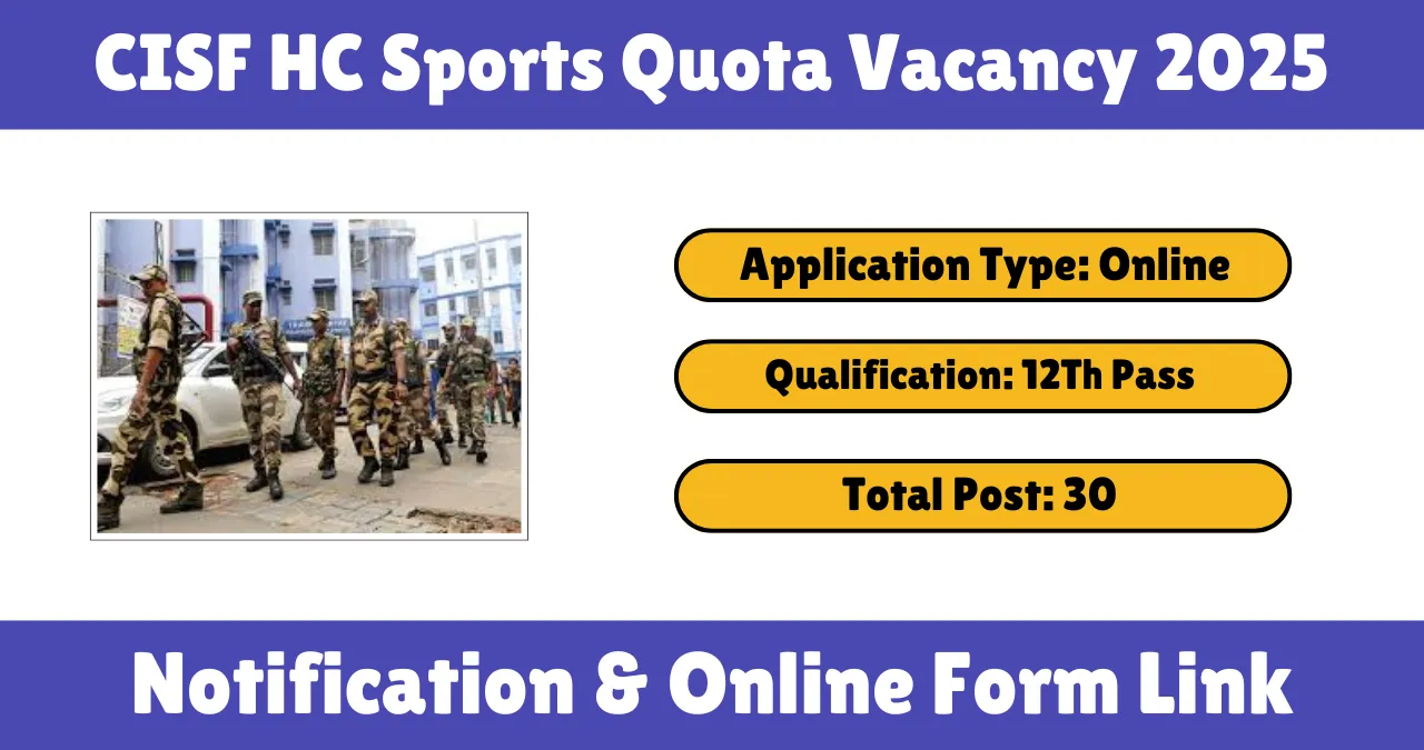 CISF HC Sports Quota Vacancy 2025