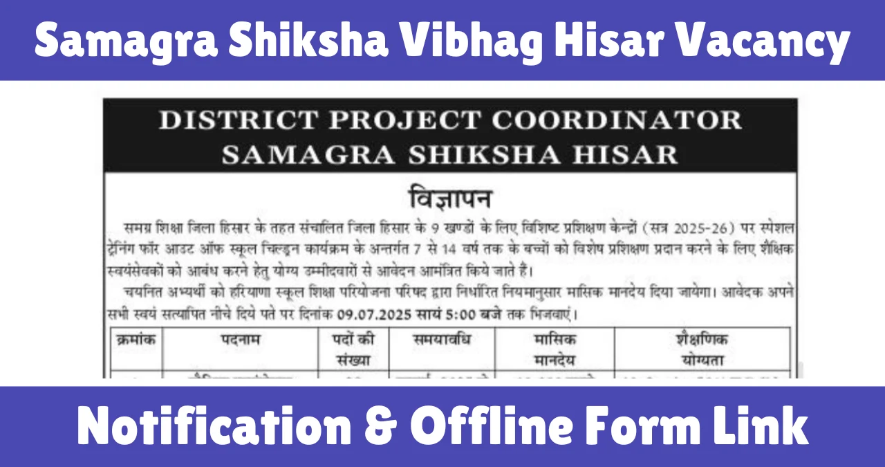 Samagra Shiksha Vibhag Hisar Vacancy 2025