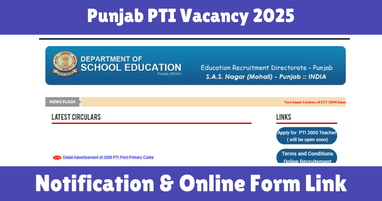 Punjab PTI Vacancy 2025