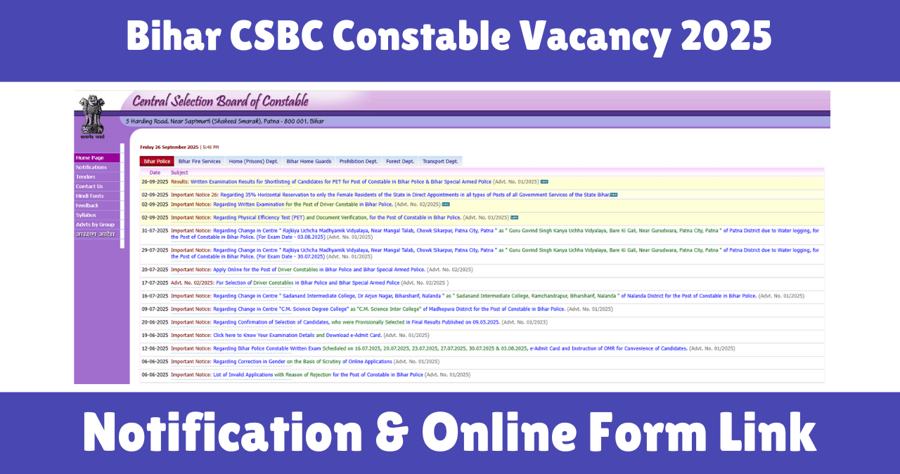 Bihar CSBC Constable Vacancy 2025