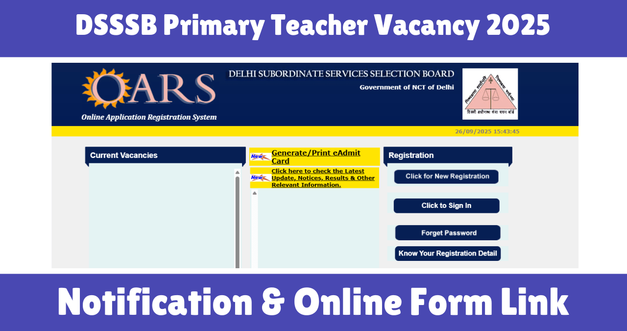 DSSSB Primary Teacher Vacancy 2025