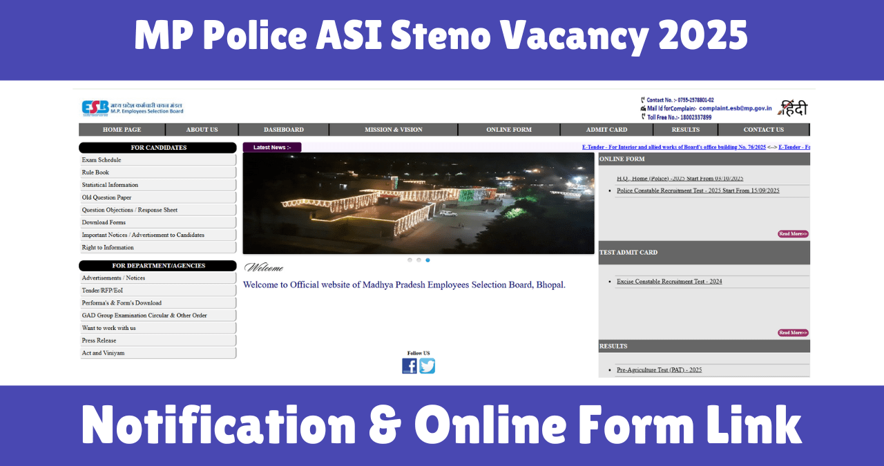MP Police ASI Steno Vacancy 2025