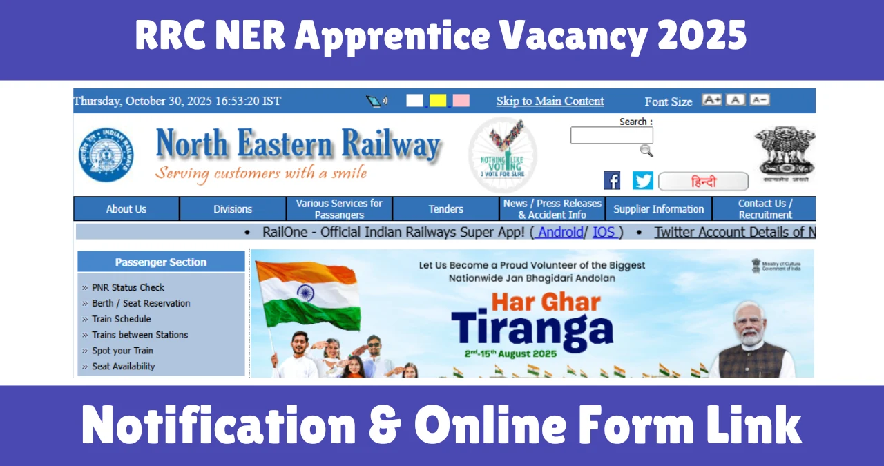 RRC NER Apprentice Vacancy 2025