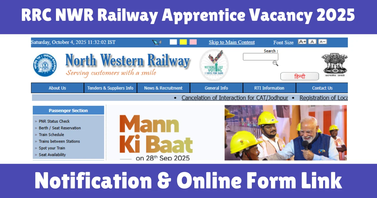 RRC NWR Railway Apprentice Vacancy 2025